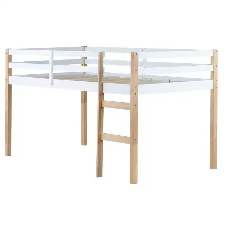 Letto a soppalco in legno di gomma con scaletta di sicurezza multicolore