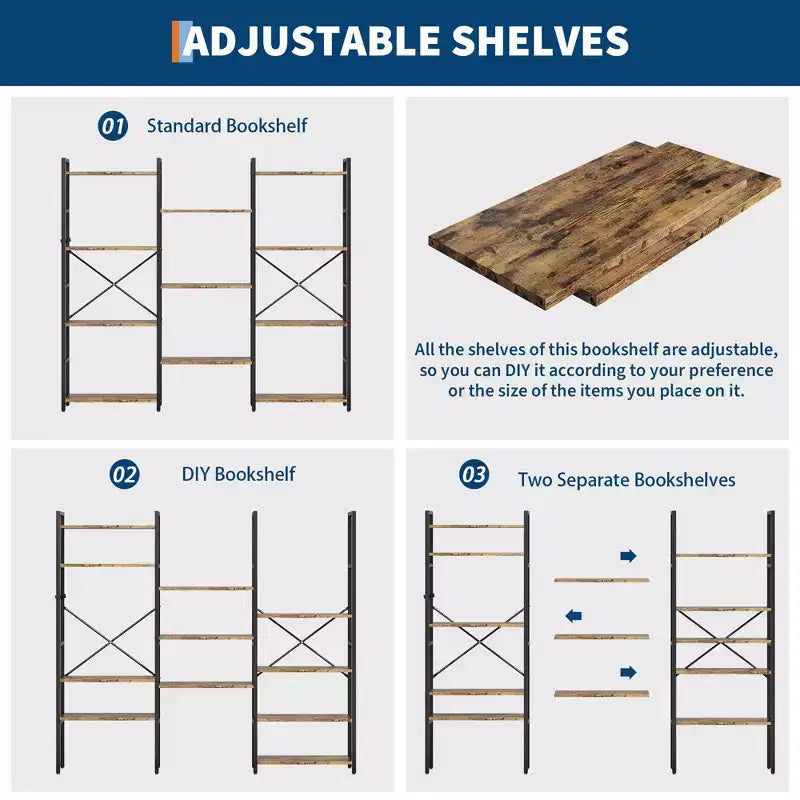 GustoWave Scaffali a 4 livelli, Libreria industriale tripla larga, Libreria in acciaio 157 x 137 x 25 cm, Scaffali per esposizione e archiviazione