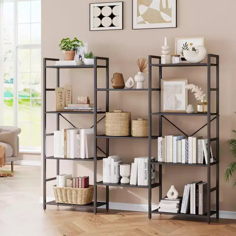GustoWave Scaffali a 4 livelli, Libreria industriale tripla larga, Libreria in acciaio 157 x 137 x 25 cm, Scaffali per esposizione e archiviazione