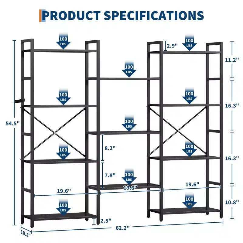 GustoWave Scaffali a 4 livelli, Libreria industriale tripla larga, Libreria in acciaio 157 x 137 x 25 cm, Scaffali per esposizione e archiviazione