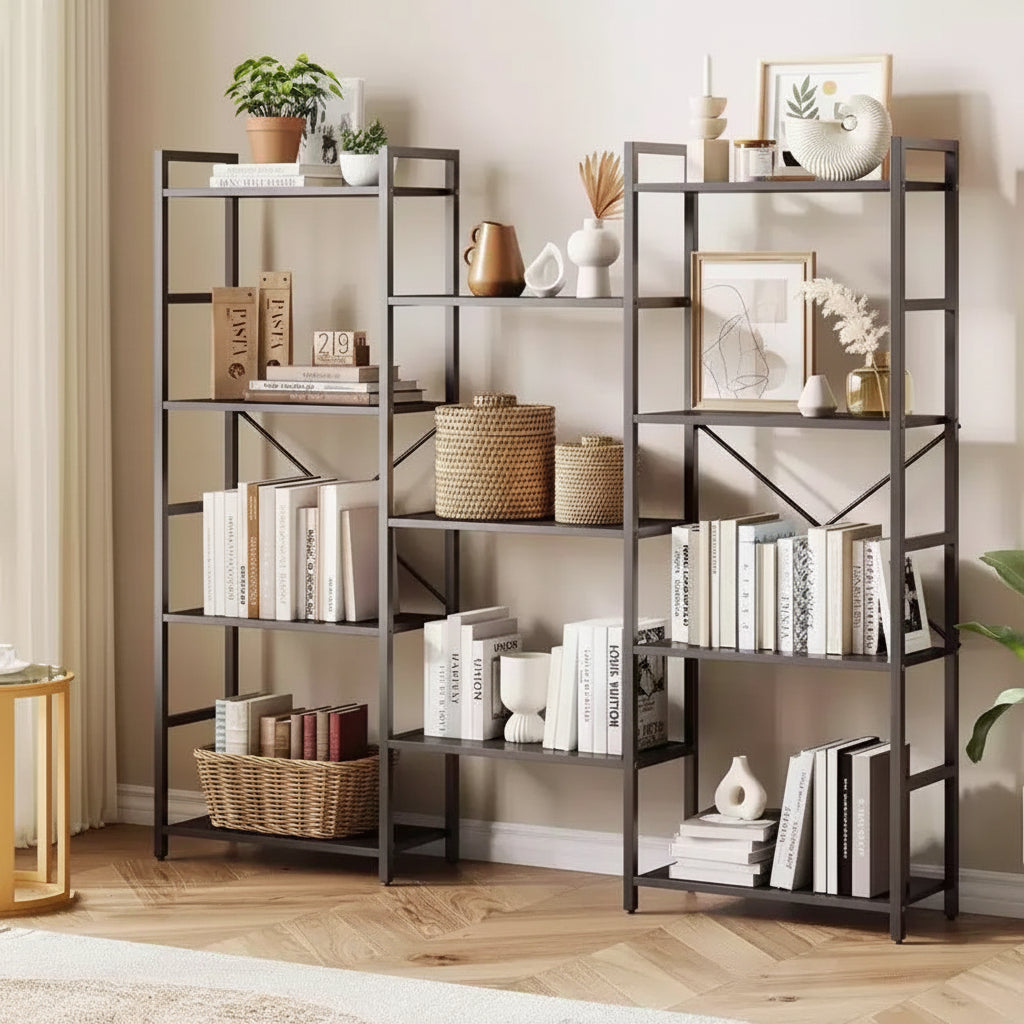 GustoWave Scaffali a 4 livelli, Libreria industriale tripla larga, Libreria in acciaio 157 x 137 x 25 cm, Scaffali per esposizione e archiviazione