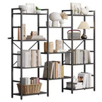 GustoWave 4 Tier Bookcases, Triple Wide Industrial Bookshelf, 62 x 54 x 10'' Steel Bookshelf, Display Storage Bookshelves