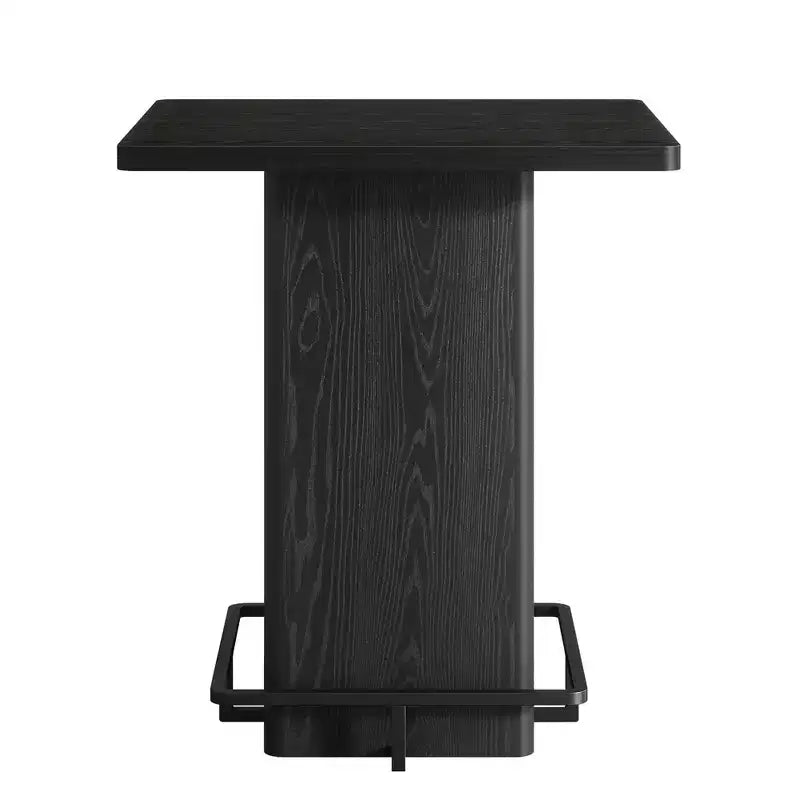 Tavolo da Bar Quadrato Minimalista 31,5'', Piano in MDF effetto Legno Scuro con Robusto Piedistallo e Poggiapiedi in Metallo, Tavolino da Pub Compatto per 2-4 Persone