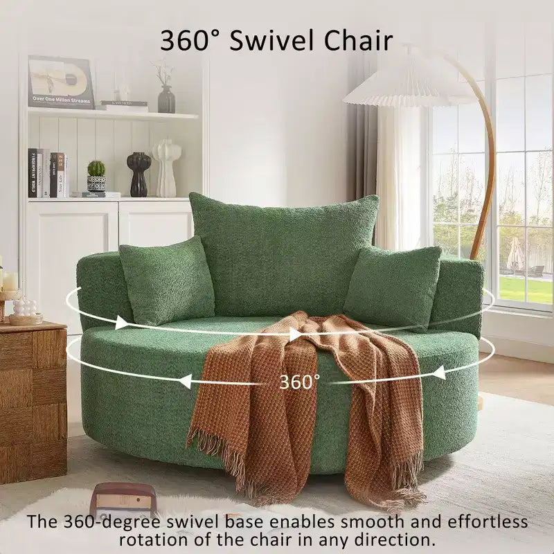 Sedia Girevole a 360° Poltrona Girevole a Barile Rotonda con 3 Cuscini Rimovibili per Salotto, Camera da Letto, Ufficio e Hotel, Verde