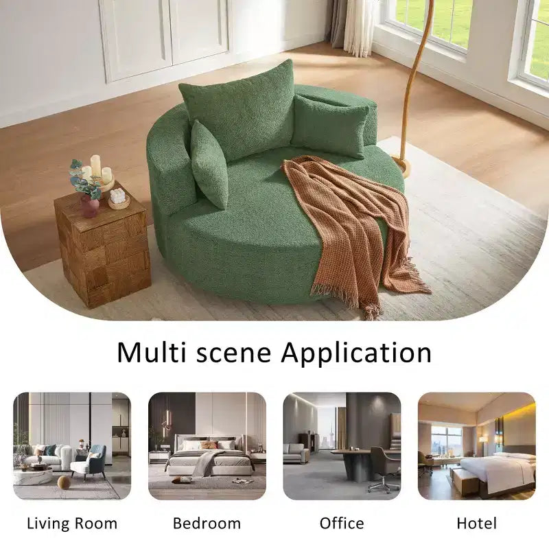 Sedia Girevole a 360° Poltrona Girevole a Barile Rotonda con 3 Cuscini Rimovibili per Salotto, Camera da Letto, Ufficio e Hotel, Verde
