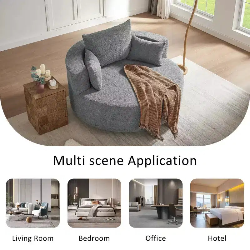 Sedia Girevole a 360° Poltrona Girevole a Barile Rotonda con 3 Cuscini Rimovibili per Salotto, Camera da Letto, Ufficio e Hotel, Verde