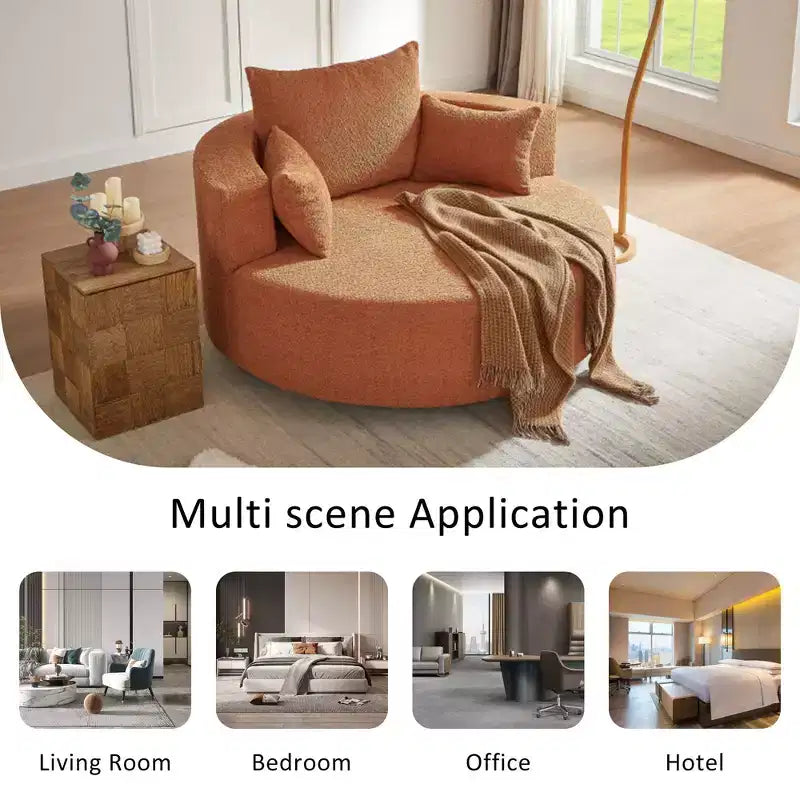 Sedia Girevole a 360° Poltrona Girevole a Barile Rotonda con 3 Cuscini Rimovibili per Salotto, Camera da Letto, Ufficio e Hotel, Verde
