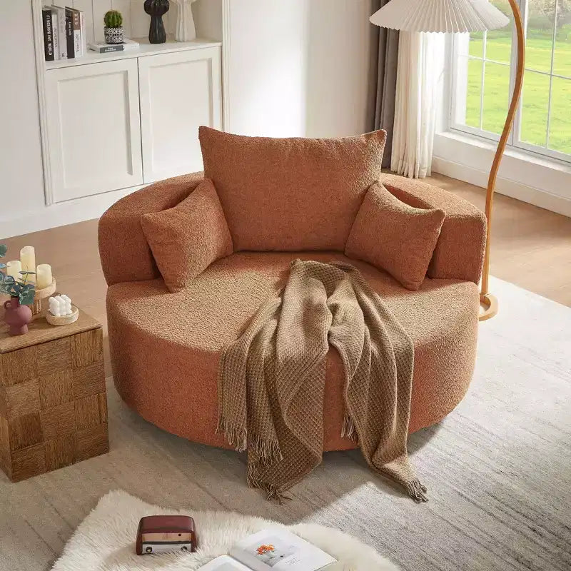 Sedia Girevole a 360° Poltrona Girevole a Barile Rotonda con 3 Cuscini Rimovibili per Salotto, Camera da Letto, Ufficio e Hotel, Verde