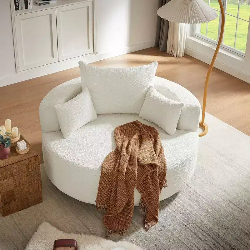 Sedia Girevole a 360° Poltrona Girevole a Barile Rotonda con 3 Cuscini Rimovibili per Salotto, Camera da Letto, Ufficio e Hotel, Verde