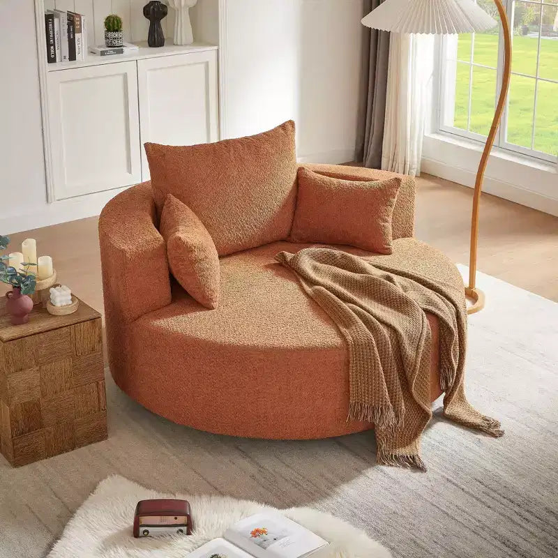 Sedia Girevole a 360° Poltrona Girevole a Barile Rotonda con 3 Cuscini Rimovibili per Salotto, Camera da Letto, Ufficio e Hotel, Verde