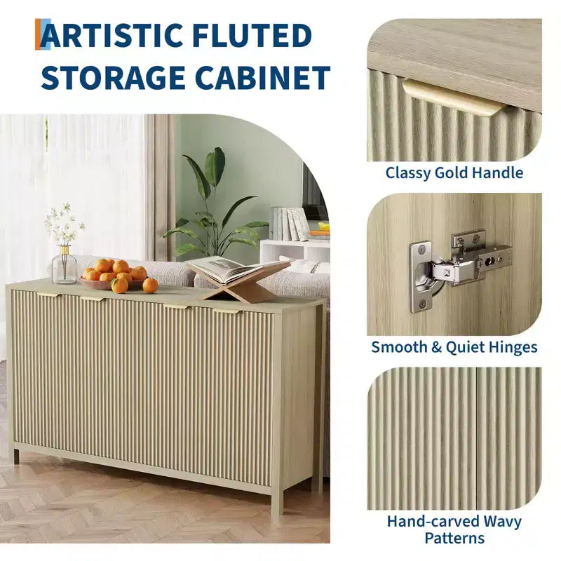 Mobile Credenza a 55 ante con spazio contenitivo, Tavolino da caffè in legno con ripiani regolabili, Tavolo Consolle da ingresso, Credenza moderna per soggiorno