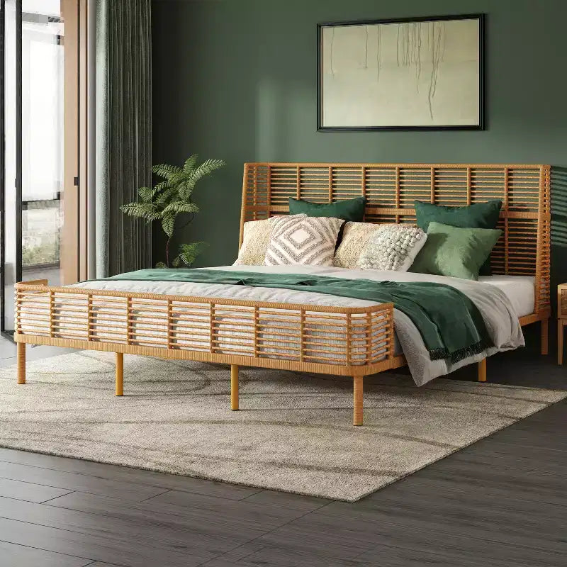 Letto Shadow Coastal Grid in Vimini PE con Testiera ad Ala