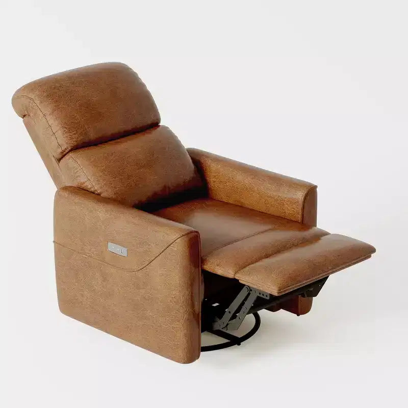 Poltrona Reclinabile Girevole a Dondolo, Glider Rivestito in Ecopelle con Supporto Lombare, Schienale Alto, Reclino Manuale