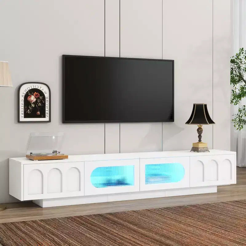 Mobile TV con Centro di Intrattenimento per TV fino a 95'', Consolle Multimediale Funzionale con Ante a Mobile ad Arco