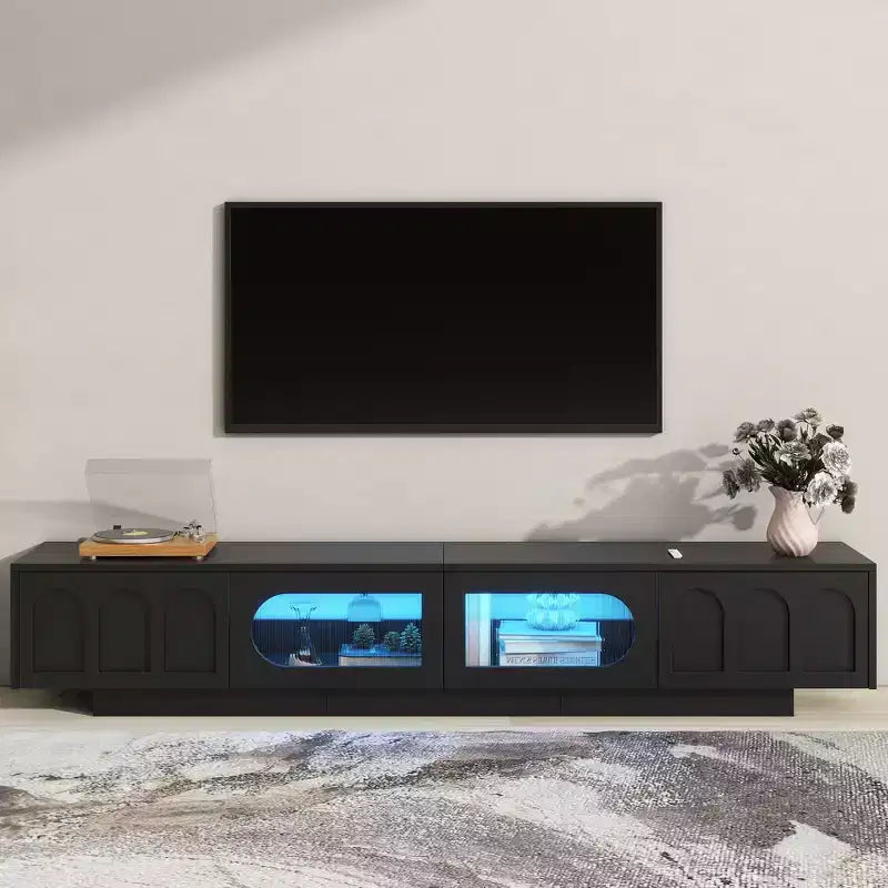 Mobile TV con Centro di Intrattenimento per TV fino a 95'', Consolle Multimediale Funzionale con Ante a Mobile ad Arco