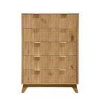 Comò scanalato a 5 cassetti per camera da letto, cassettiera moderna alta 47" in legno, organizzatore a cassetti per camera da letto, soggiorno, corridoio, ingresso