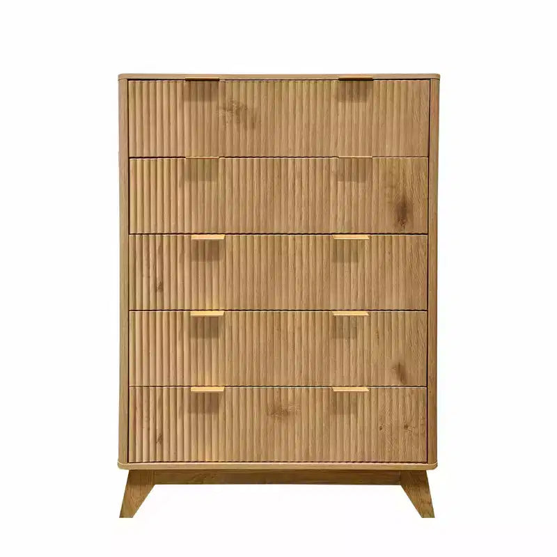 Comò scanalato a 5 cassetti per camera da letto, cassettiera moderna alta 47" in legno, organizzatore a cassetti per camera da letto, soggiorno, corridoio, ingresso