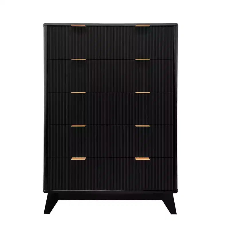 Comò scanalato a 5 cassetti per camera da letto, cassettiera moderna alta 47" in legno, organizzatore a cassetti per camera da letto, soggiorno, corridoio, ingresso