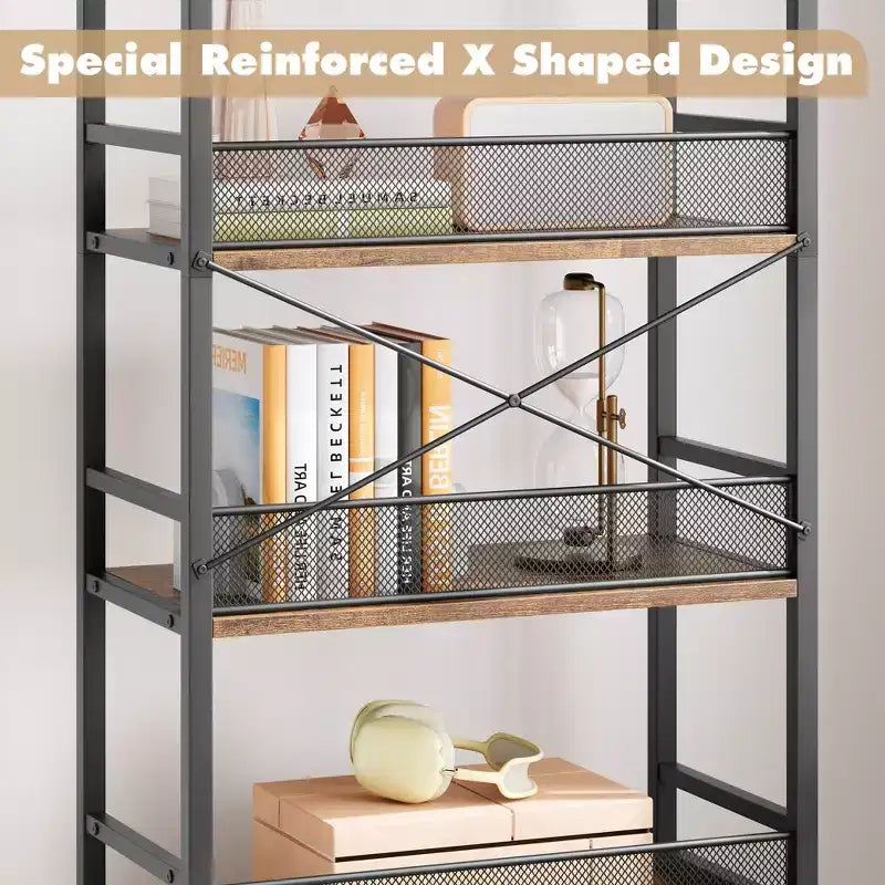 Libreria 70.87 con Cassetti, Librerie Rustiche, Scaffali a Giorno a 4 Livelli, Libreria Stile Rustico per Camera da Letto, Soggiorno, Ufficio, Marrone