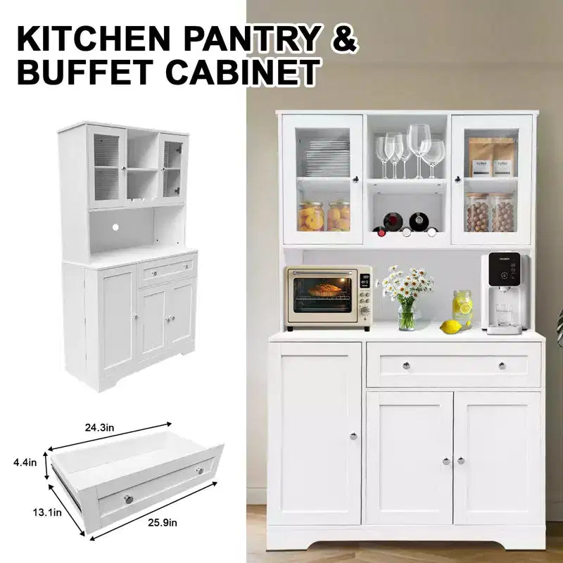 67.9 Mobile dispensa alto da cucina, armadietto da appoggio con cassetto, armadietto da cucina con supporto per microonde, mobile bar per il caffè