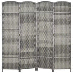 Folding Room Divider Screen 4 Panel 6' Tall Privacy Screen Freestanding Wood Partition for Home Office