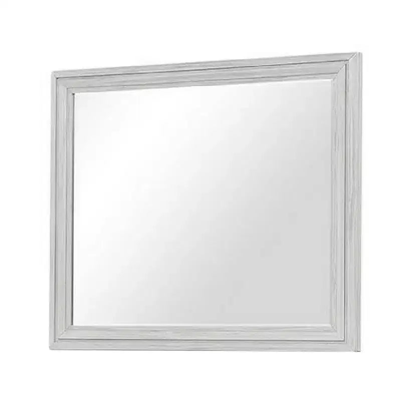 Specchiera da comò, vetro smussato, cornice in legno massiccio bianco rustico 38x44