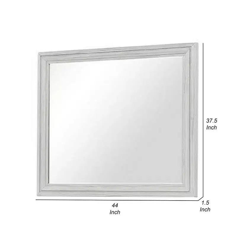 Specchiera da comò, vetro smussato, cornice in legno massiccio bianco rustico 38x44