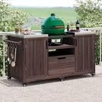 Isola da cucina per esterni nera da 66,5 pollici per griglie Big Green Egg, carrello per griglie da esterno in legno massello per griglie da tavolo con piano in acciaio inossidabile
