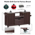 Isola da cucina per esterni nera da 66,5 pollici per griglie Big Green Egg, carrello per griglie da esterno in legno massello per griglie da tavolo con piano in acciaio inossidabile