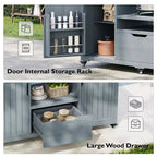 Isola da cucina per esterni nera da 66,5 pollici per griglie Big Green Egg, carrello per griglie da esterno in legno massello per griglie da tavolo con piano in acciaio inossidabile