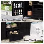 Isola da cucina per esterni nera da 66,5 pollici per griglie Big Green Egg, carrello per griglie da esterno in legno massello per griglie da tavolo con piano in acciaio inossidabile