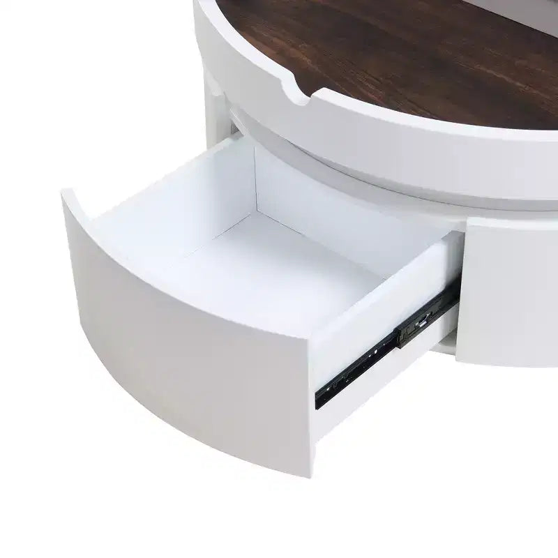 Tavolino da caffè con piano sollevabile e cassetto, Tavolino rotondo con contenitore, Tavolino da caffè regolabile moderno in legno con contenitore per soggiorno, Bianco