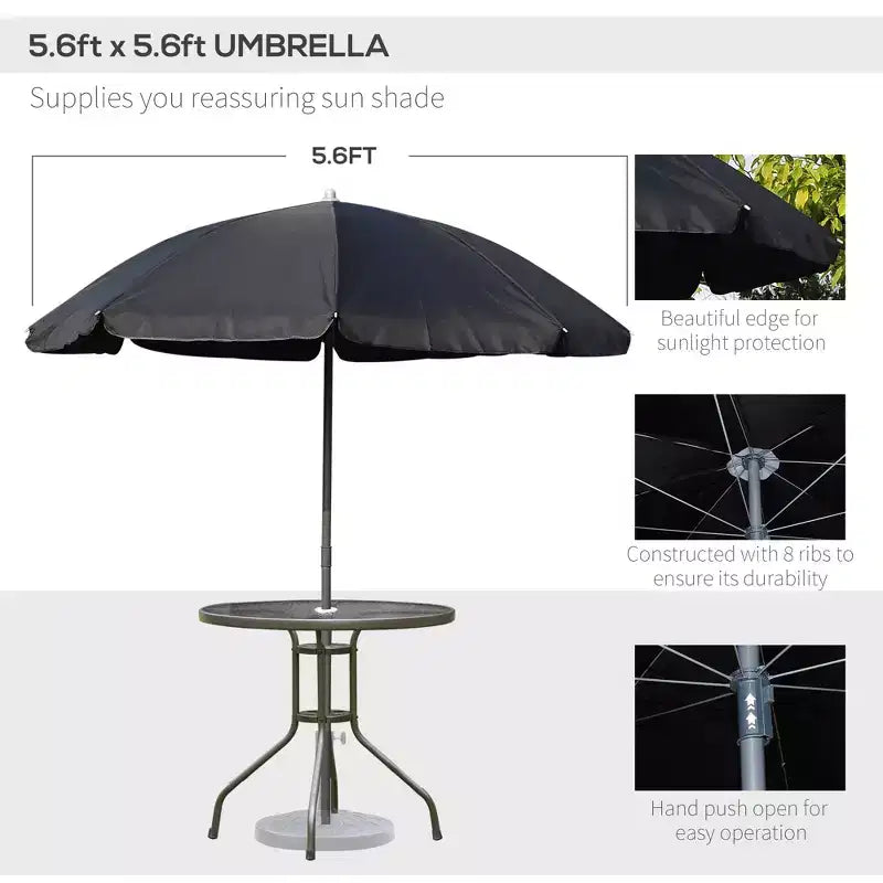 Set da pranzo da patio da 6 pezzi per 4 persone con ombrellone, tavolo e sedie da esterno con 4 sedie da pranzo pieghevoli e tavolo rotondo in vetro