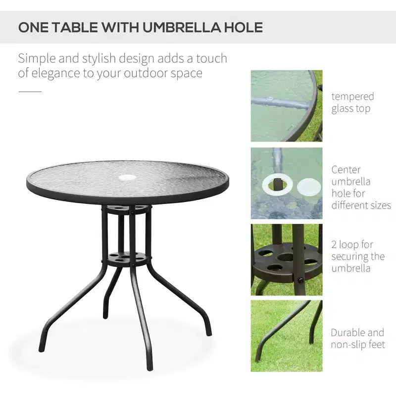 Set da pranzo da patio da 6 pezzi per 4 persone con ombrellone, tavolo e sedie da esterno con 4 sedie da pranzo pieghevoli e tavolo rotondo in vetro