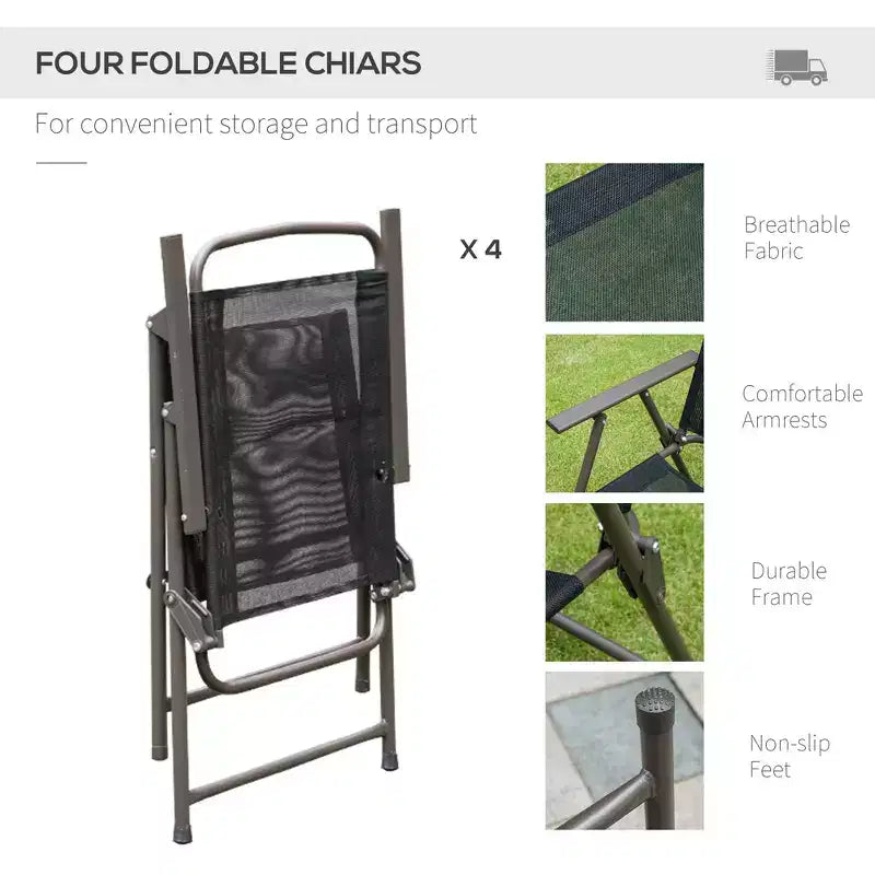 Set da pranzo da patio da 6 pezzi per 4 persone con ombrellone, tavolo e sedie da esterno con 4 sedie da pranzo pieghevoli e tavolo rotondo in vetro