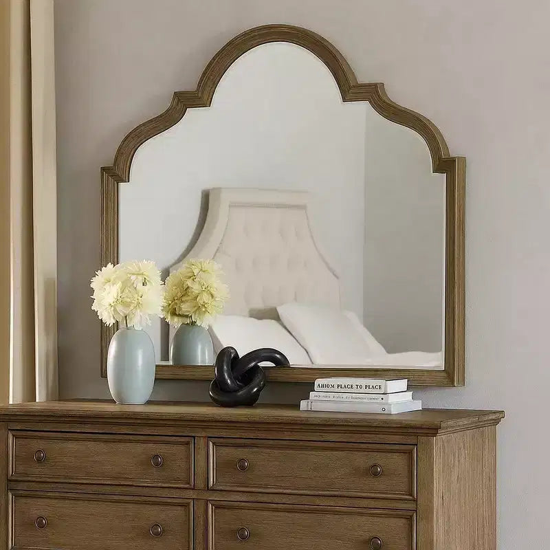 Royal Hampton Dresser Mirror, Beveled Glass, Rustic Oak Brown Solid Wood, 41x50