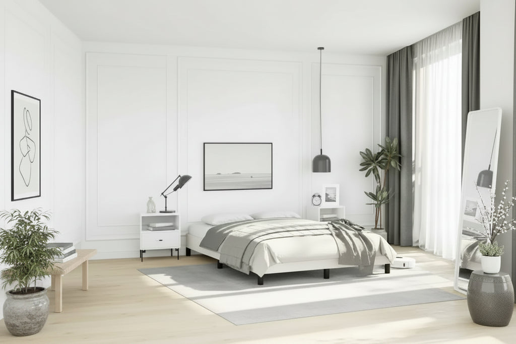 Base letto in similpelle bianca, compensato, legno composito Una piazza e mezza