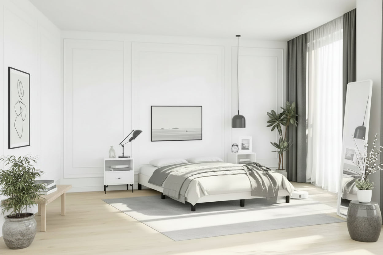 Base letto in similpelle bianca, compensato, legno composito Una piazza e mezza