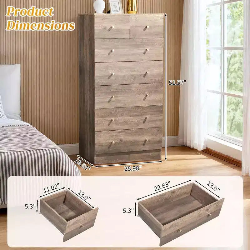 Cassettiera a 7 cassetti grande Karl Home per camera da letto e comò con struttura robusta, organizer in legno per riporre oggetti nell'armadio, di colore grigio