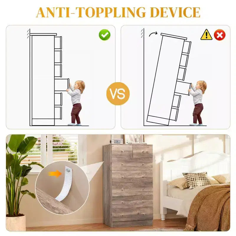Cassettiera a 7 cassetti grande Karl Home per camera da letto e comò con struttura robusta, organizer in legno per riporre oggetti nell'armadio, di colore grigio