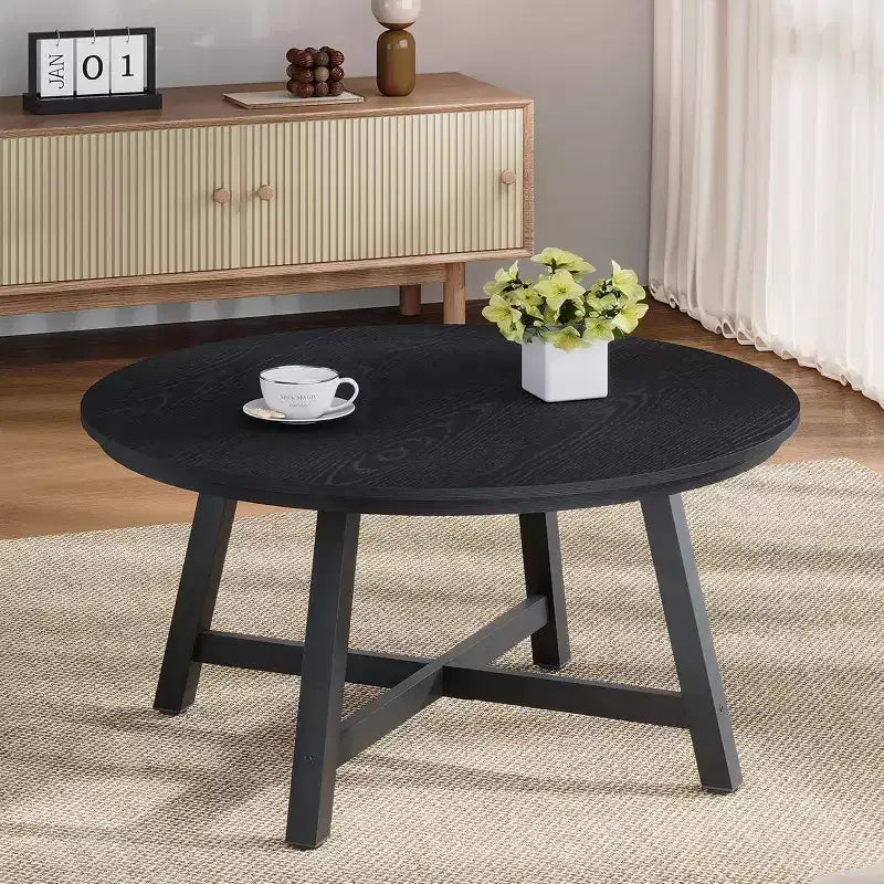 Tavolino Rotondo da Caffè da 36 pollici, Tavolo Grande, Tavoli d'Appoggio Neri con Piedini Regolabili, Gambe Spesse e Venatura del Legno Progettata per Ufficio Domestico