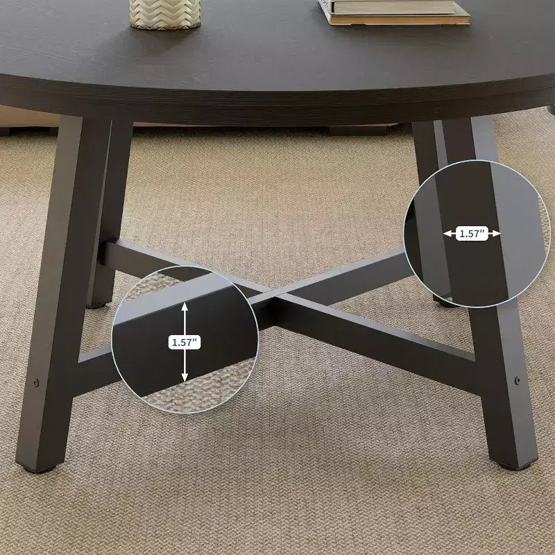 Tavolino Rotondo da Caffè da 36 pollici, Tavolo Grande, Tavoli d'Appoggio Neri con Piedini Regolabili, Gambe Spesse e Venatura del Legno Progettata per Ufficio Domestico