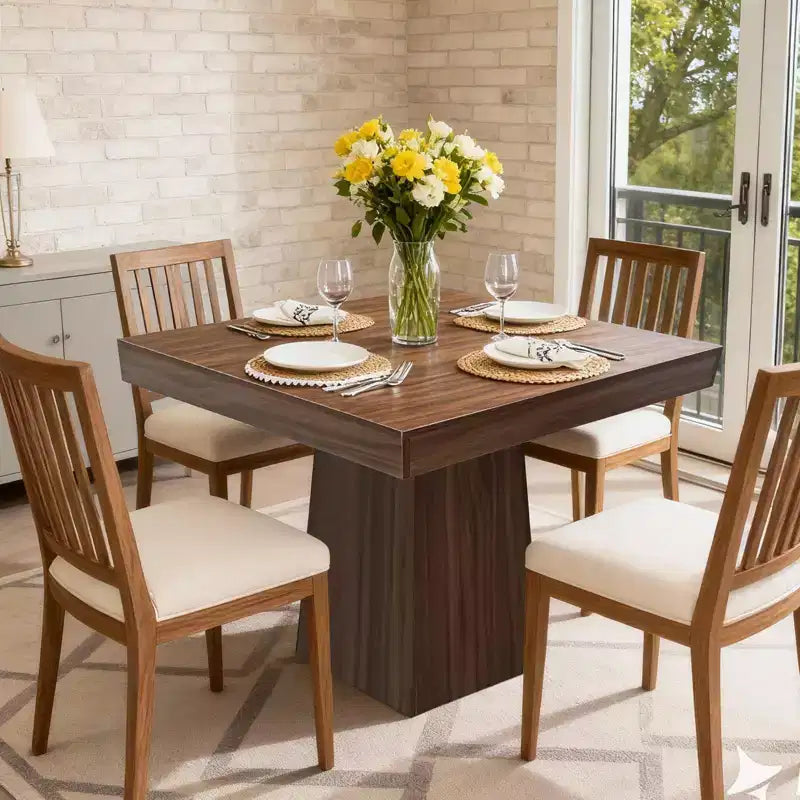 Tavolo da pranzo quadrato da 31,5 pollici per 4 persone, piccolo tavolo da cucina con robusta base a piedistallo, tavolo da pranzo in stile rustico