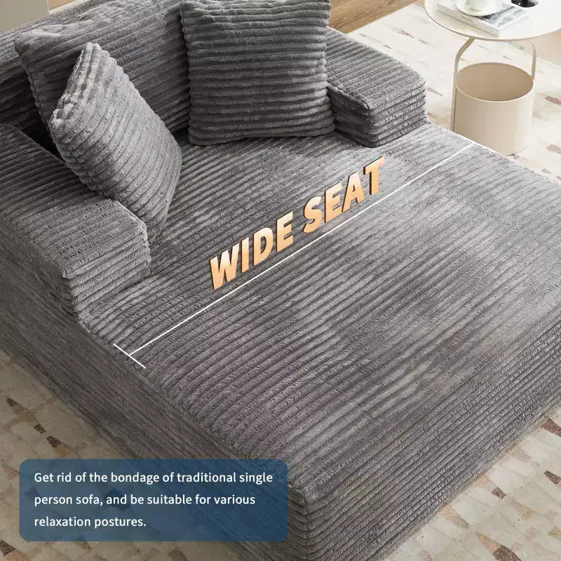 Poltrona Chaise Longue Oversize da 49 pollici, divano letto imbottito con 3 cuscini, divano singolo senza struttura per soggiorno o camera da letto, grigio