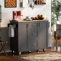MAYEERTY Black Rolling Kitchen Island with Rubber Wood Top, 3 Drawers 2 Slide-Out Shelves Spice Rack Tower Rack