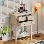 Consolle piccola retrò con cassetti e ripiano inferiore, tavolo da ingresso in legno stile rustico con portaoggetti, tavolino sottile in legno per ingresso