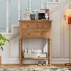 Consolle piccola retrò con cassetti e ripiano inferiore, tavolo da ingresso in legno stile rustico con portaoggetti, tavolino sottile in legno per ingresso