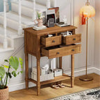 Consolle piccola retrò con cassetti e ripiano inferiore, tavolo da ingresso in legno stile rustico con portaoggetti, tavolino sottile in legno per ingresso