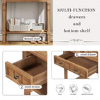 Consolle piccola retrò con cassetti e ripiano inferiore, tavolo da ingresso in legno stile rustico con portaoggetti, tavolino sottile in legno per ingresso