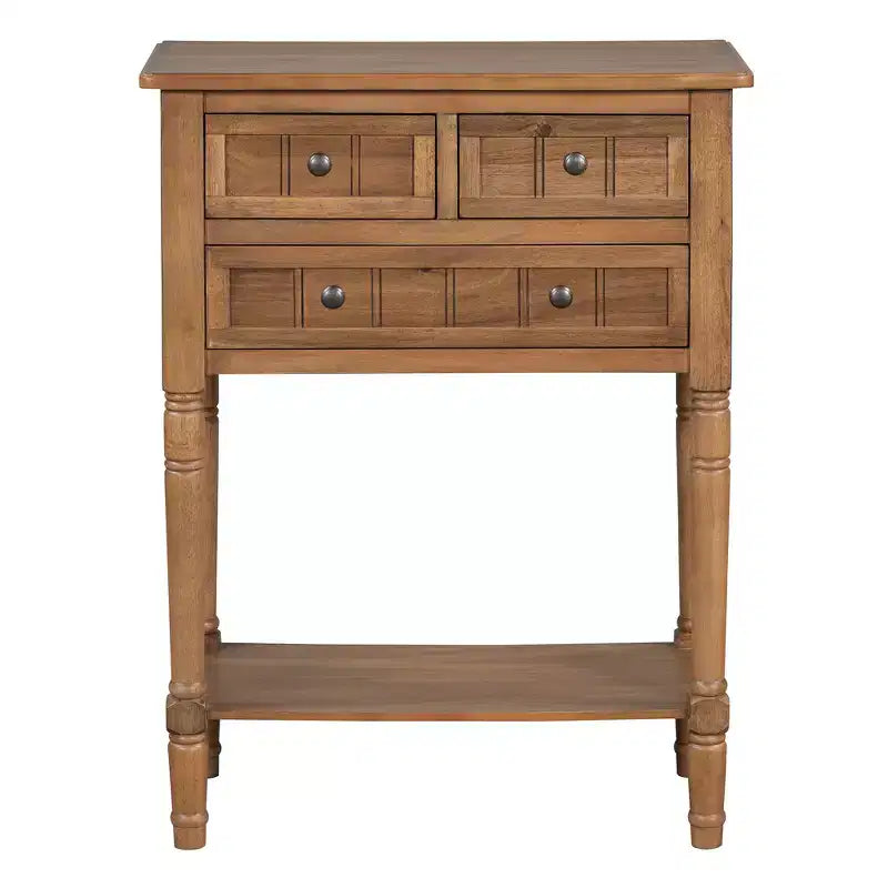 Consolle piccola retrò con cassetti e ripiano inferiore, tavolo da ingresso in legno stile rustico con portaoggetti, tavolino sottile in legno per ingresso